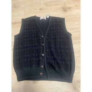 Florence Tricot Italy Sweater Vest Size M Wool Blend Checker Blocks Blue‎ Green